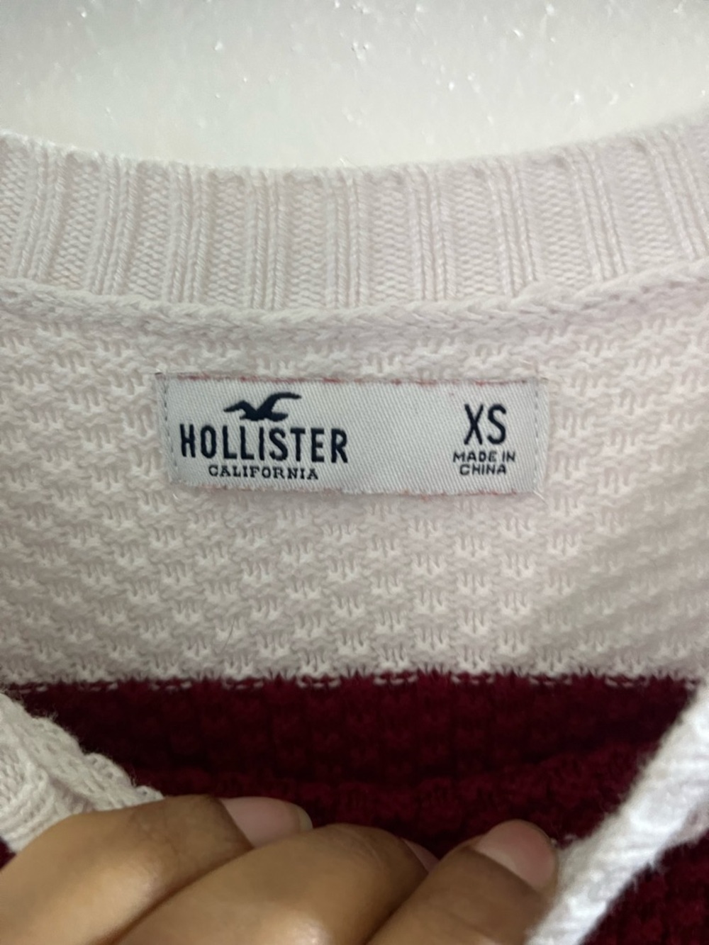 Hollister Striped Crewneck Sweater in White, Burgundy, Rust & Camel - Picture 4 of 5